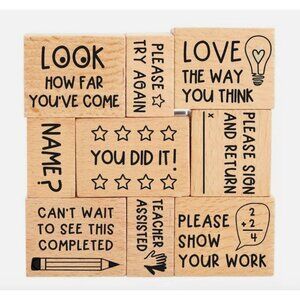 Pippi Post Teacher Stamp Set 9 Pieces Inspirational Wood Rubber Stamps For Class